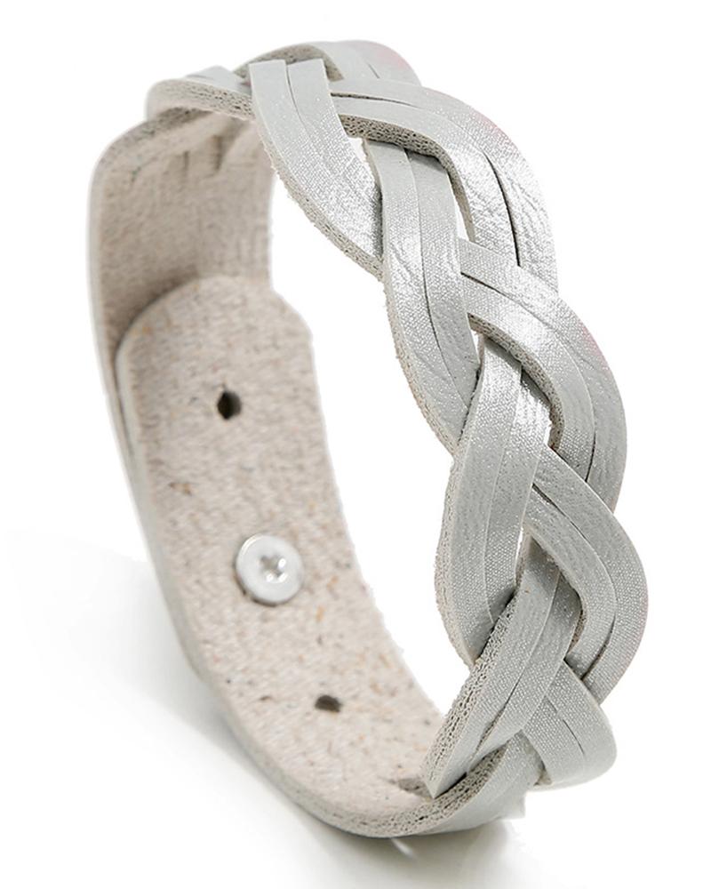 

1pc Braided PU Leather Bracelet, Gray