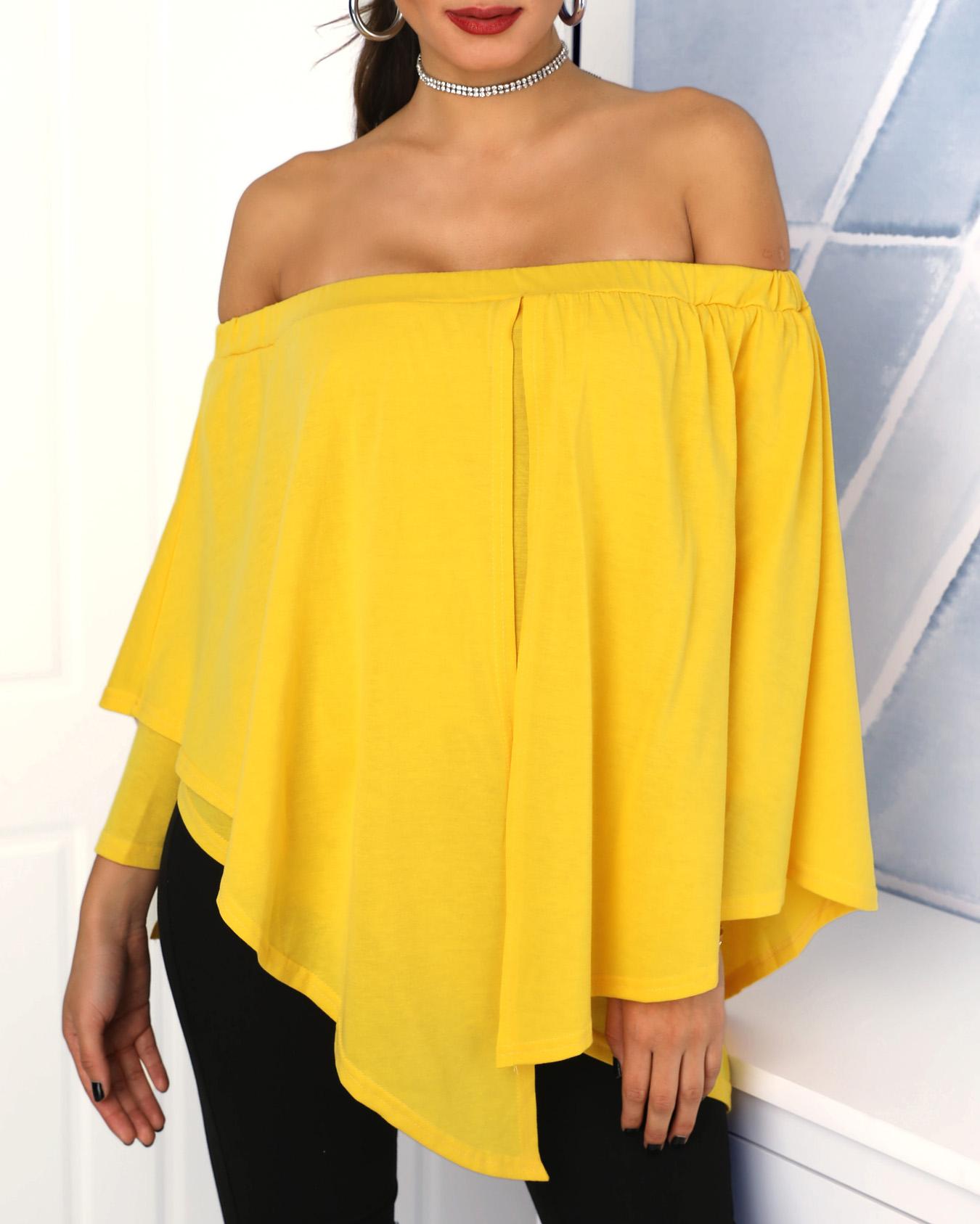 

Asymmetrical Stretchy Off Shoulder Oversized Top, Yellow