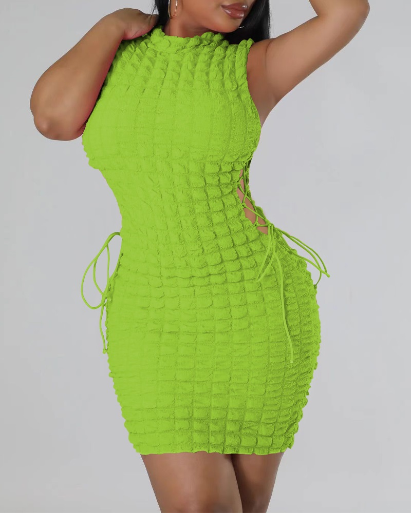 

Lace-Up Sleeveless Cutout Textured Bodycon Dress, Green