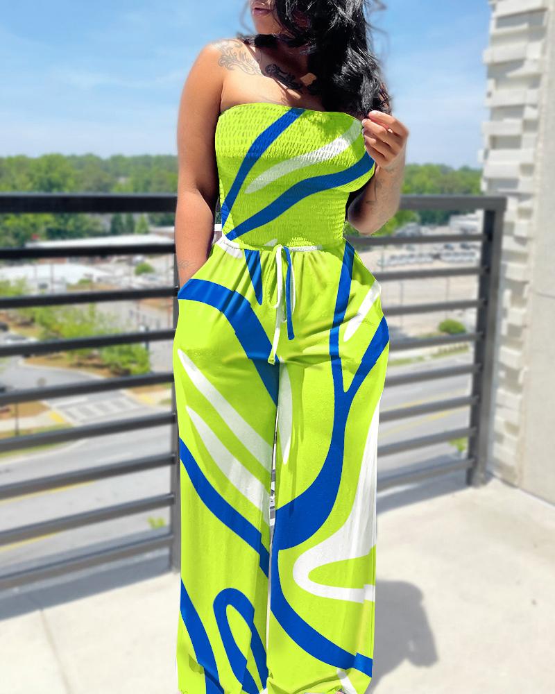 

Colorblock Shirred Bandeau Wide Leg Jumpsuit, Green