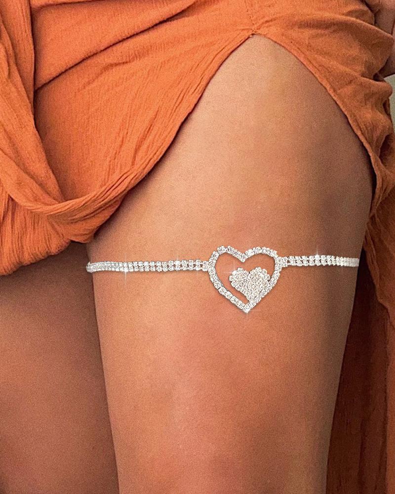 

Rhinestone Heart Pattern Leg Chain, Silver