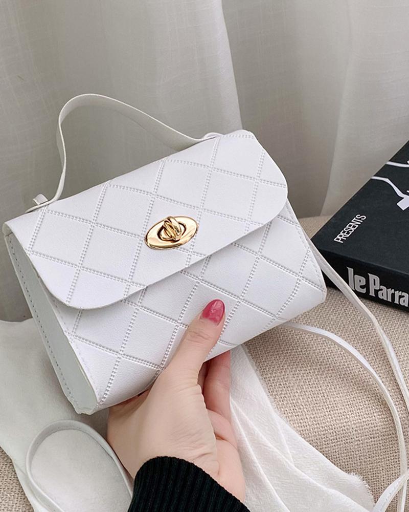 

Quilted Twist Lock Square Bag, White