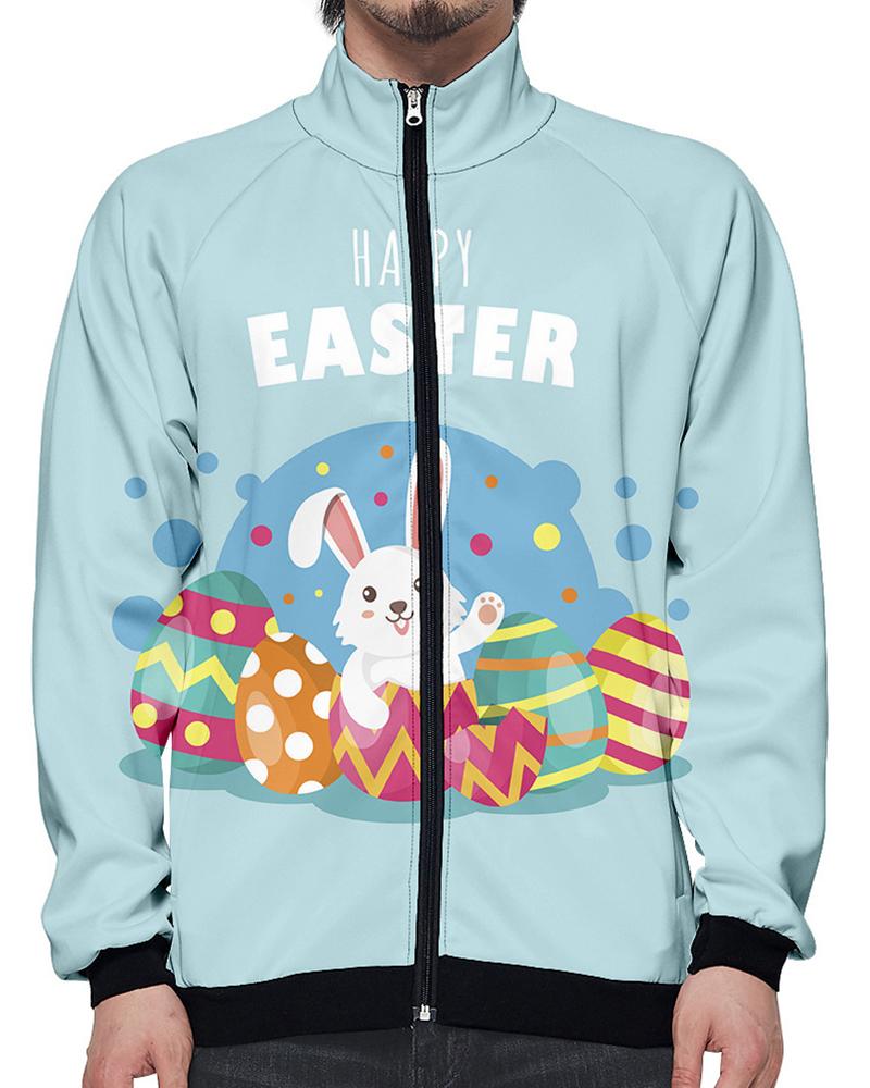 

Easter Rabbit Cartoon Print Long Sleeve Coat, Multicolor