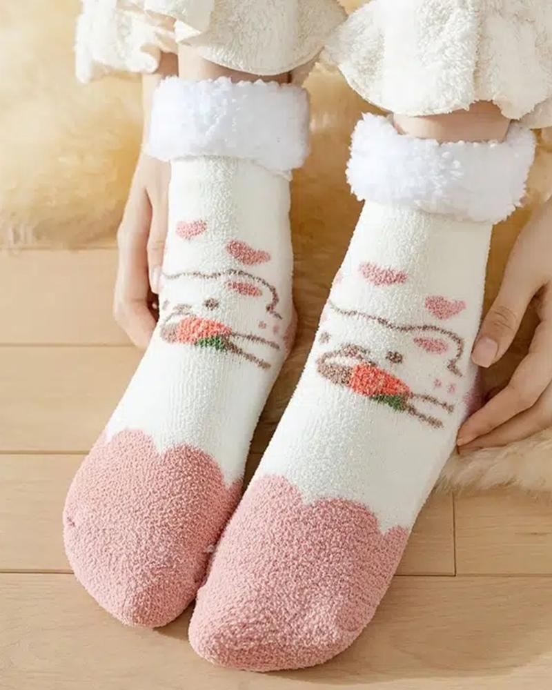 

1Pair Thermal Winter Fuzzy Fleece Lined Floor Slipper Socks, Pink