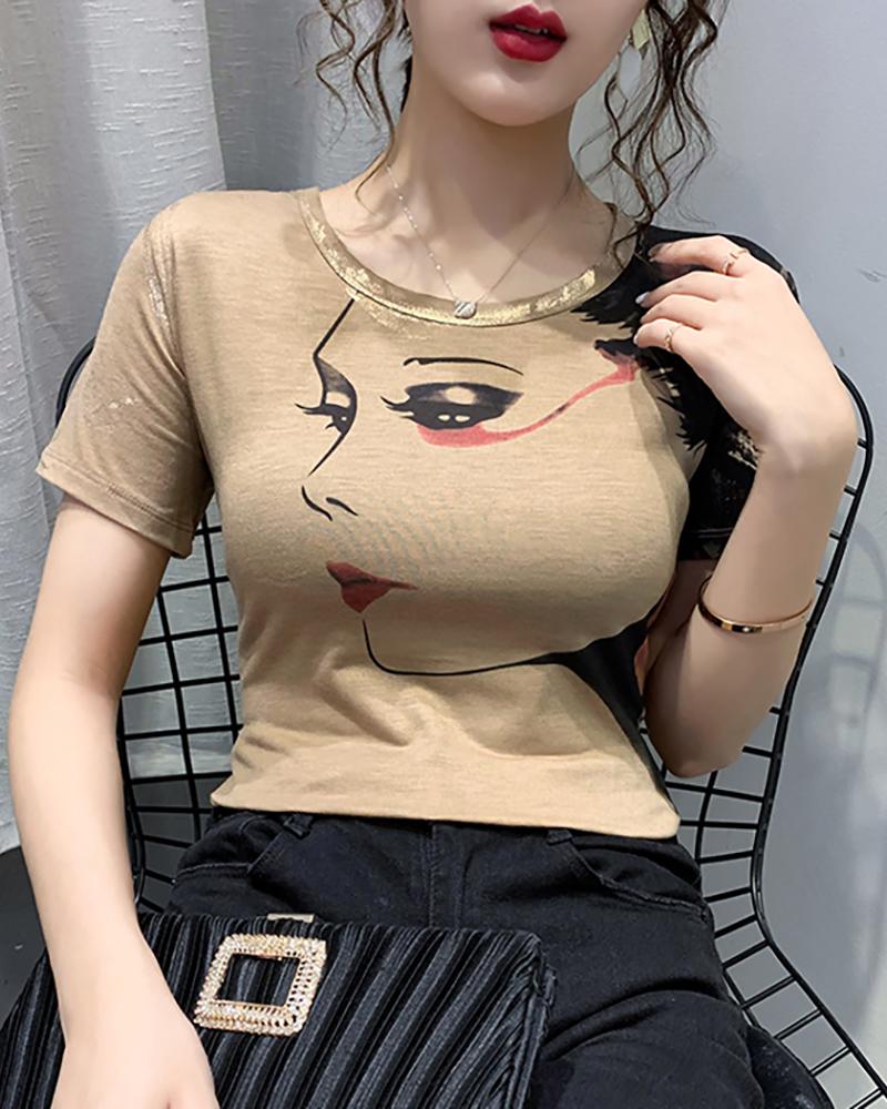 

Print Short Sleeve T-shirt, Khaki