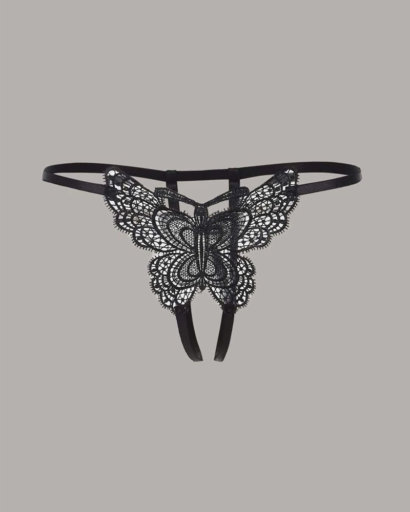 

Lace Butterfly Crotchless Panty, Black