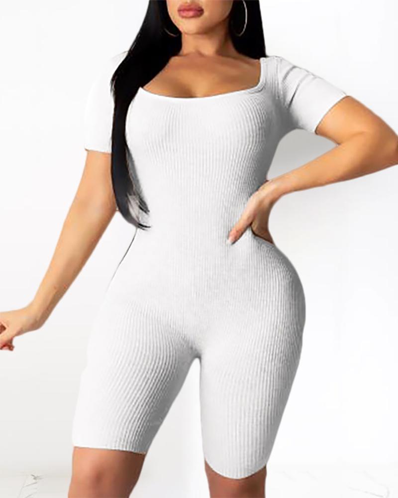 

Backless Bandage Short Sleeve Fitted Romper, White