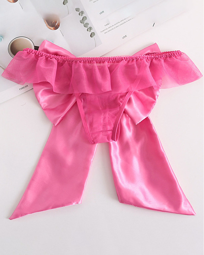 

Sheer Mesh Bowknot Design Panty, Hot pink