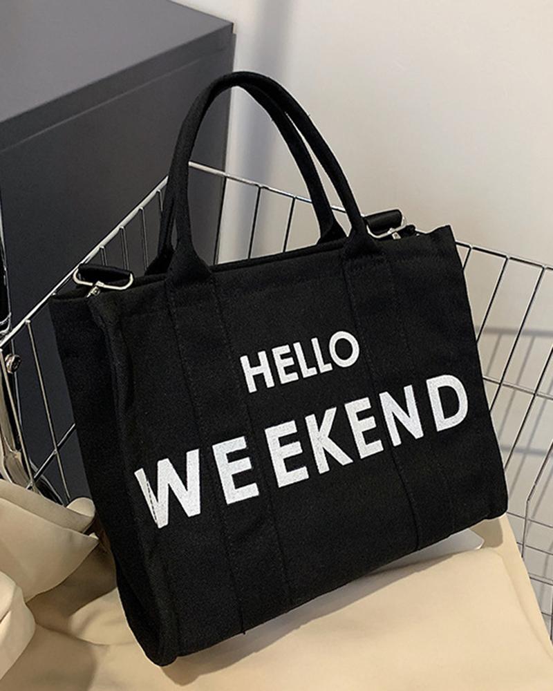 

Letter Print Large Capacity Tote Bag, Black