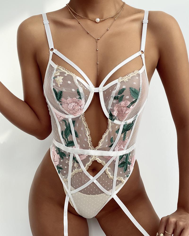 Peluche de malla transparente con bordado floral