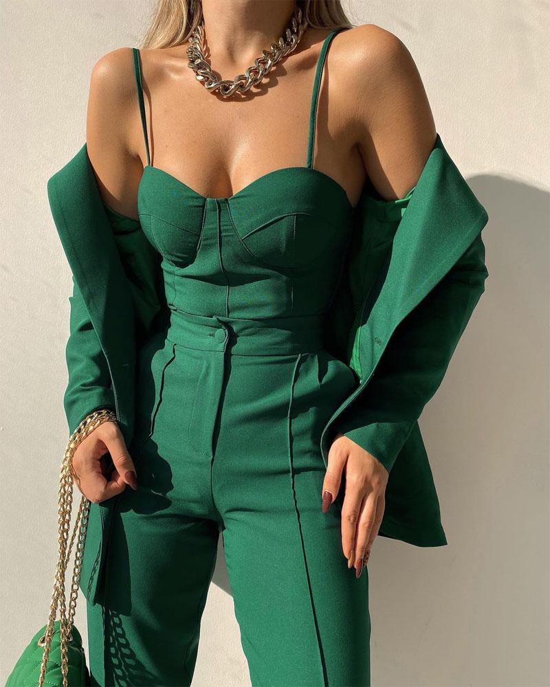 

Push Up Cami Top & Zipper Fly Pants Set, Green