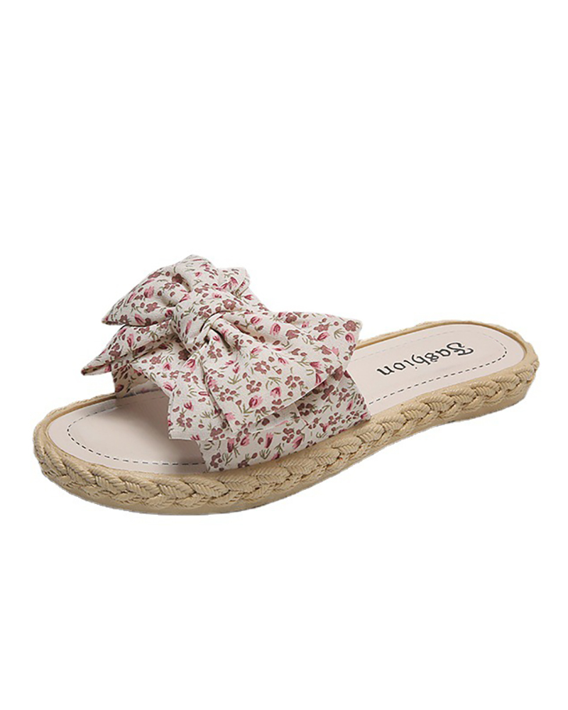 

Bowknot Decor Ditsy Floral Print Slippers, Purple