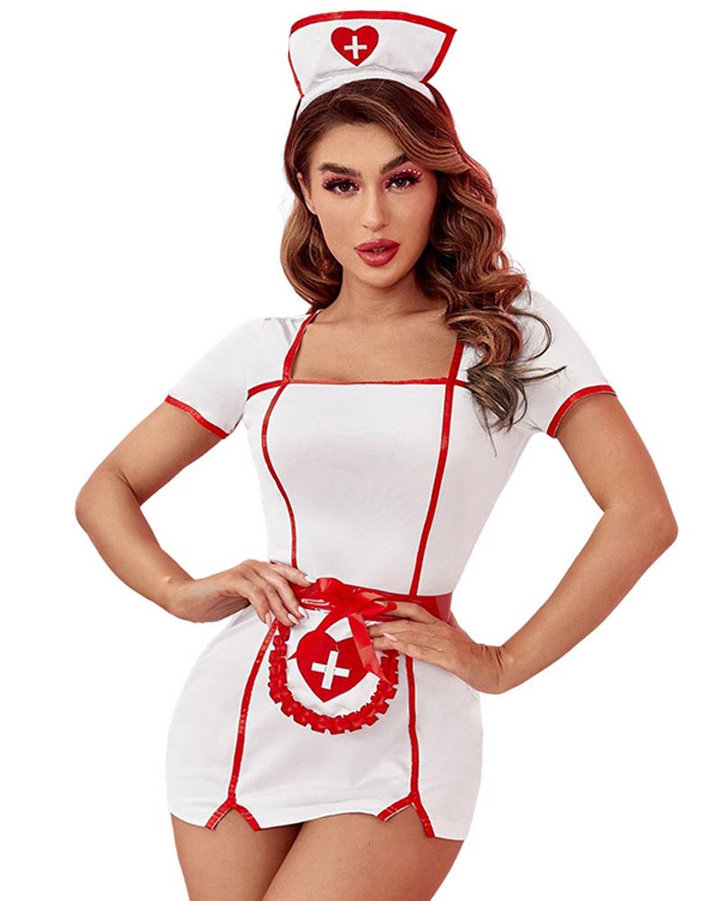 

Halloween Nurse Costume Set Carnival Party Game Cosplay, White