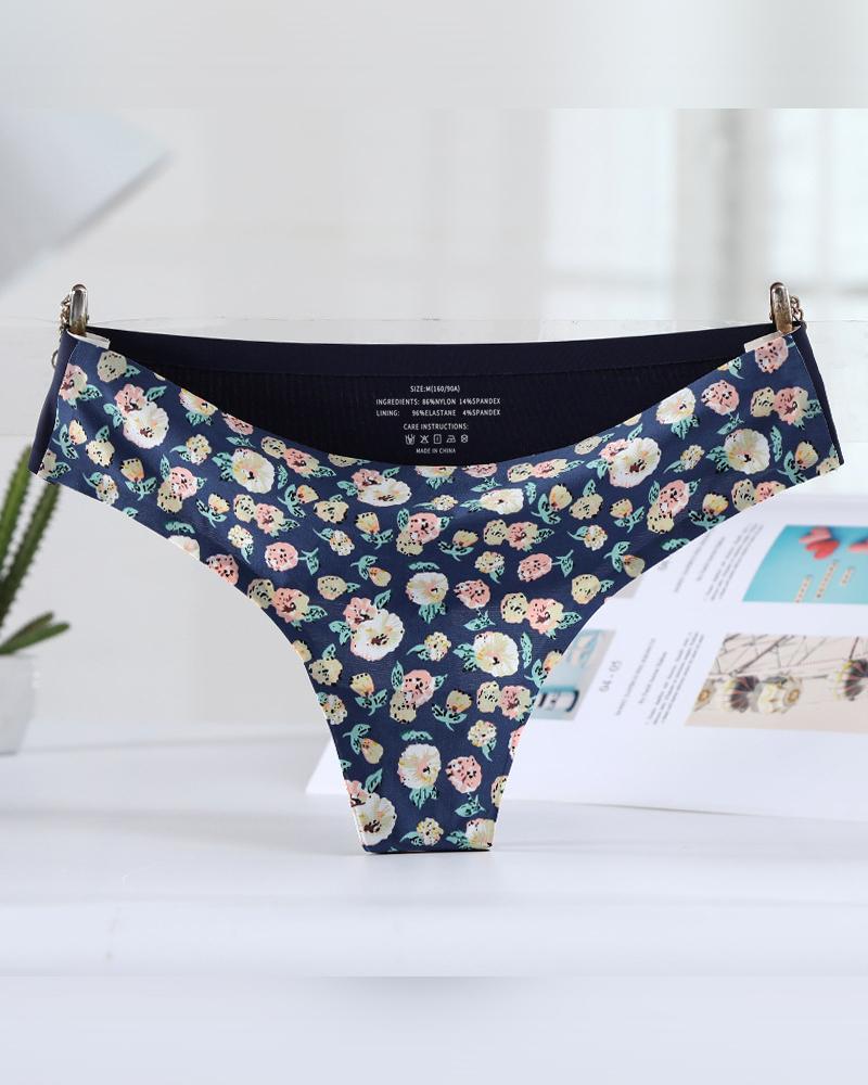 

All Over Print Low Waist Skinny Thong Panties, Blue