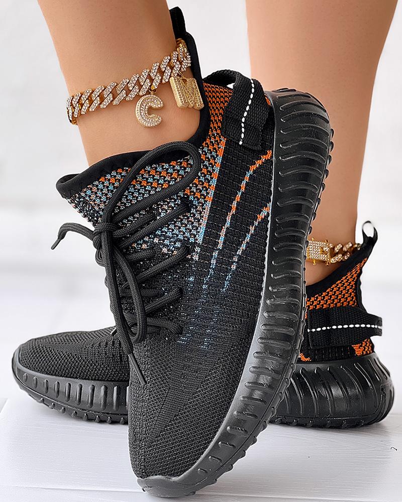 

Ombre Lace-up Knit Casual Sneakers, Black