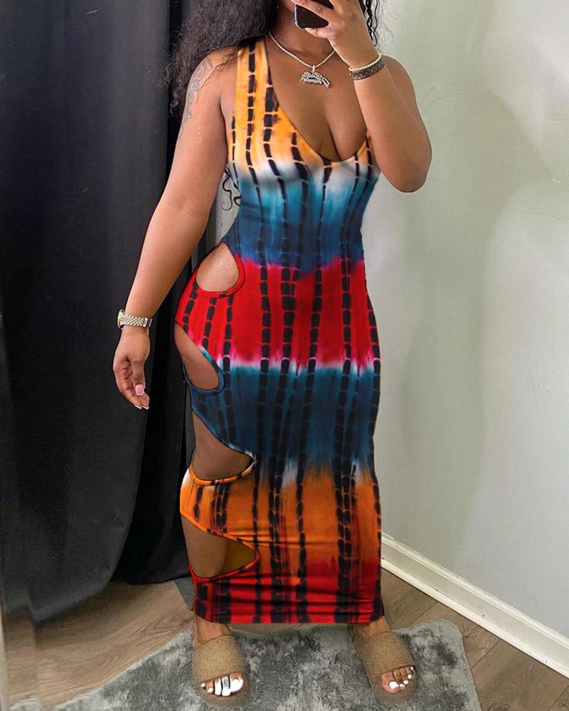 

Cutout Tie Dye Print Sleeveless Maxi Dress, Multicolor