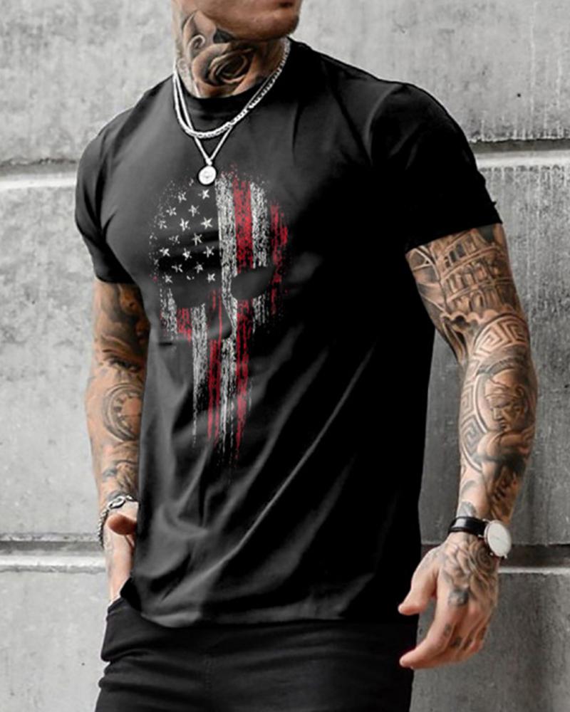 

3D Skull Print Short Sleeve T-shirt, Black
