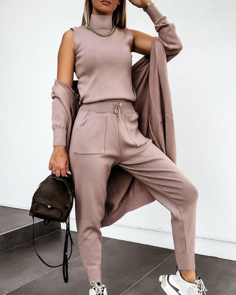

Long Sleeve Open Front Coat, Coffee