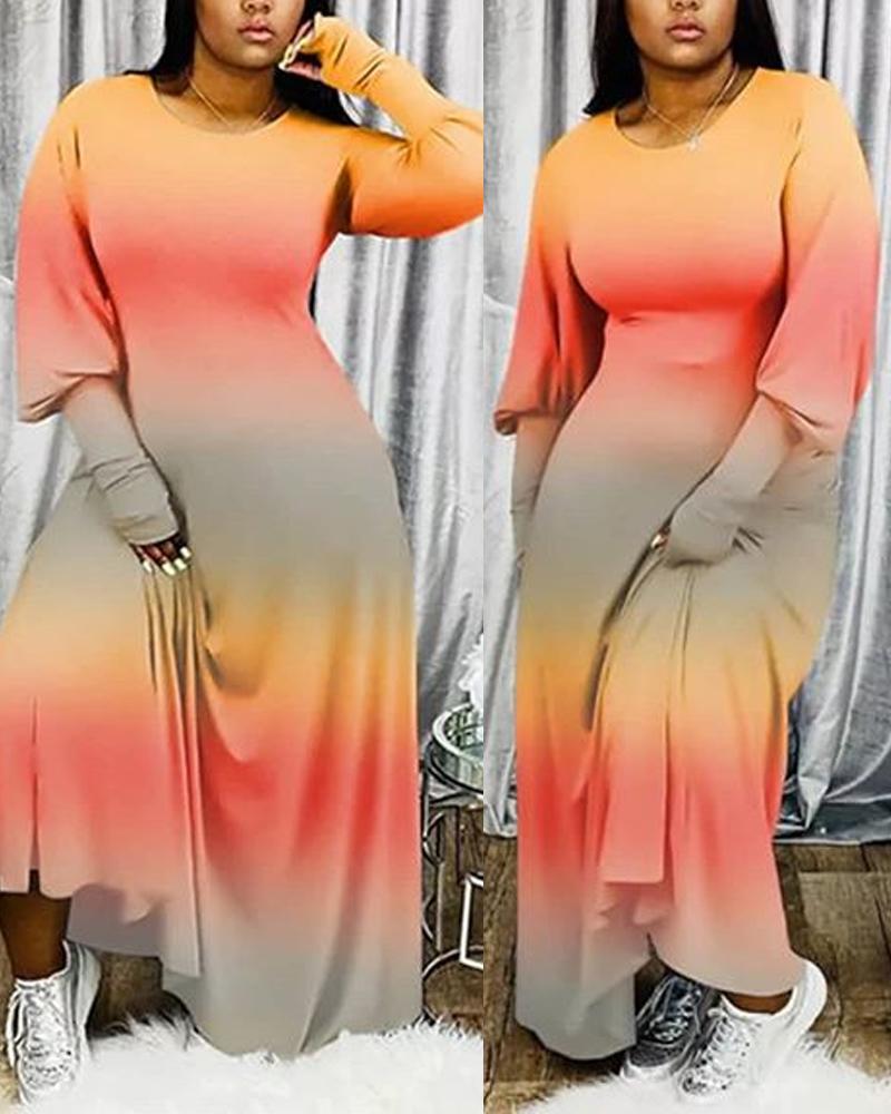 

Plus Size Ombre Long Sleeve Maxi Dress, Orange