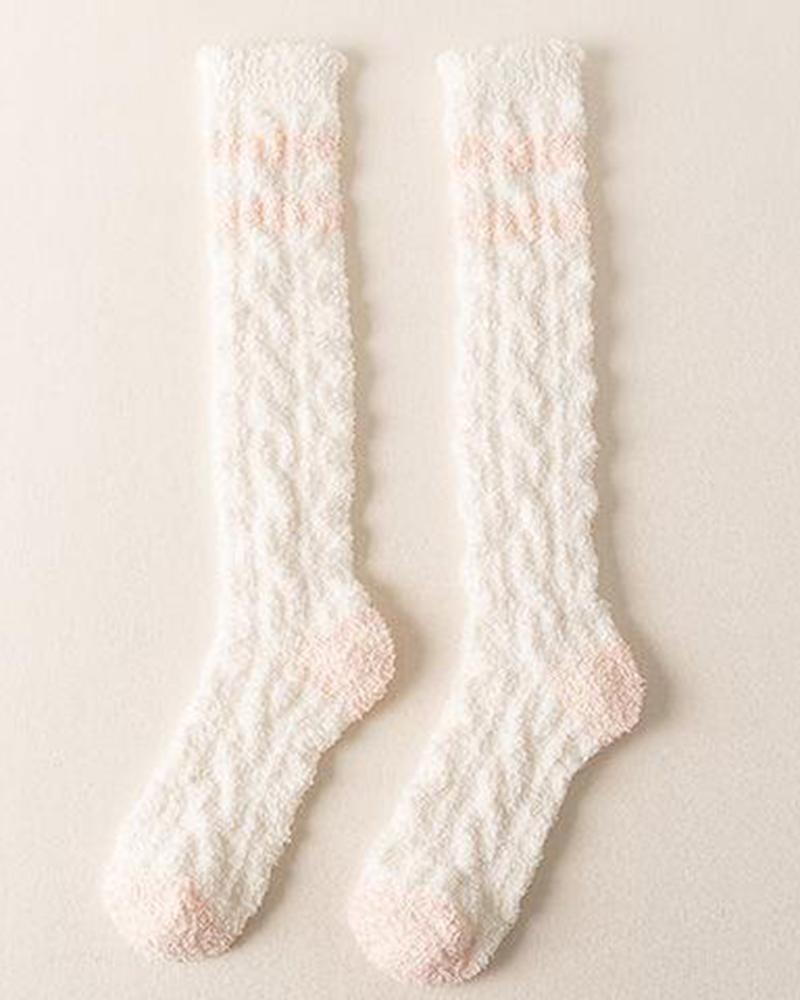 

1Pair Striped Contrast Paneled Fuzzy Thermal Socks, Style7