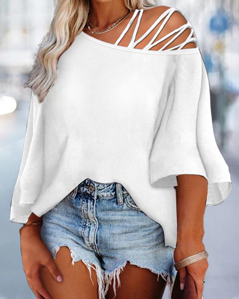 

Plus Size Cold Shoulder Crisscross Top, White