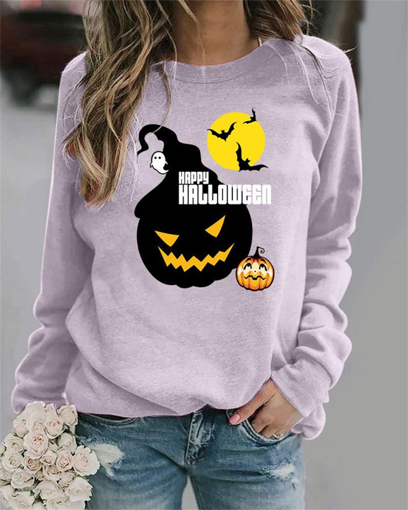 

Plus Size Halloween Graphic Print Long Sleeve Top, Purple