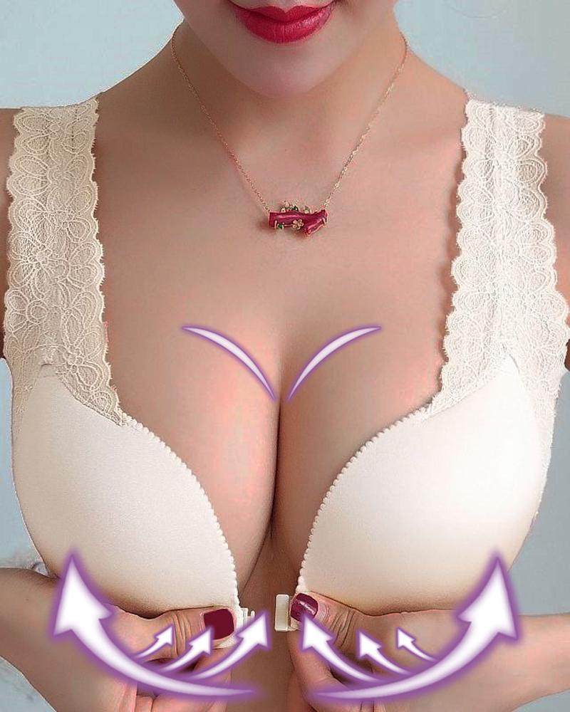 

Contrast Lace Push Up Bra, Apricot