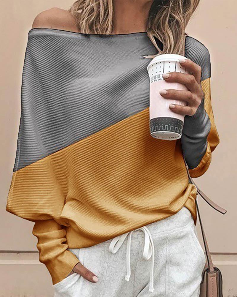 

Batwing Sleeve Colorblock Casual Women Blouse, Yellow