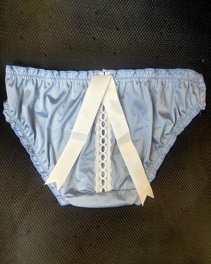 

Hollow-out Tie Detail Frill Hem Panty, Blue