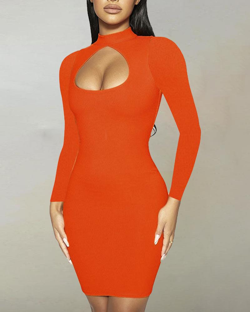 

Long Sleeve Cutout Ribbed Bodycon Dress, Orange