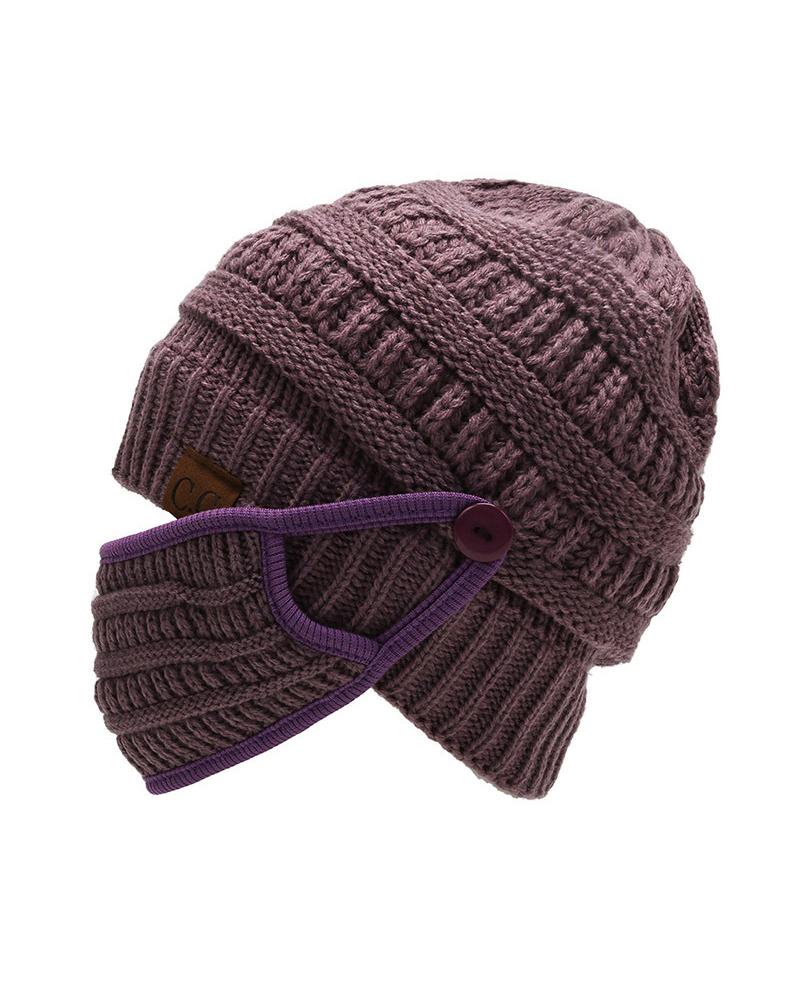 

2PCS Winter Knitted Beanie Face Mask Set, Purple