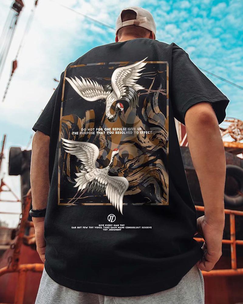 

Hip-hop Patterns Print Short Sleeve Loose T-shirts, Black