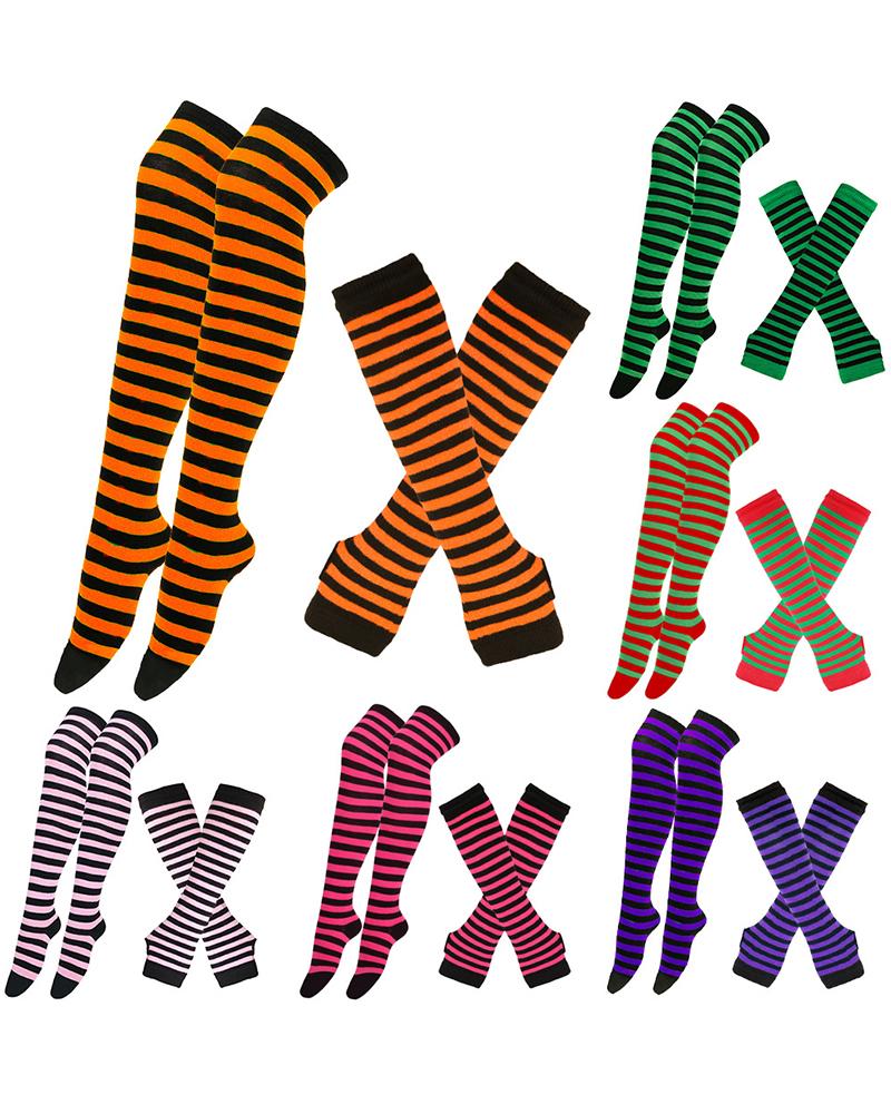 

Halloween Striped Cosplay Stockings With Gloves, Orange