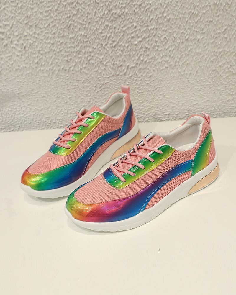 

Multicolor Colorblock Lace-up Closure Sneaker, Pink