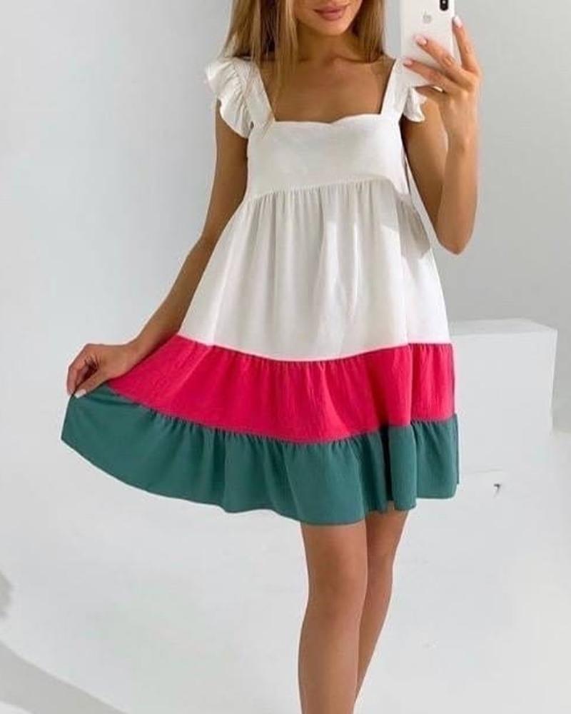 

Strap Colorblock A Line Doll Dress, White