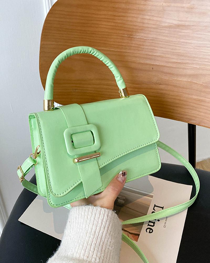 

Buckle Detail Flap Crossbody Bag With Handle, Light green