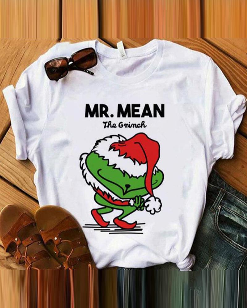 

Plus Size Grinch Stole Christmas Print Casual T-shirt, White