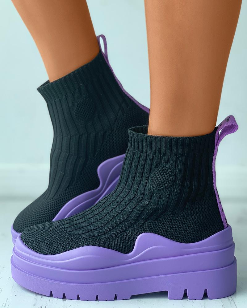 

Knit Flatform High Top Sock Sneaker, Purple