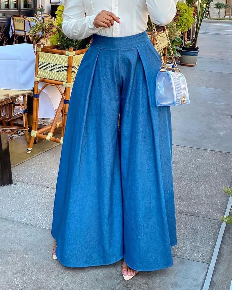 

High Waist Wide Leg Casual Pants, Blue