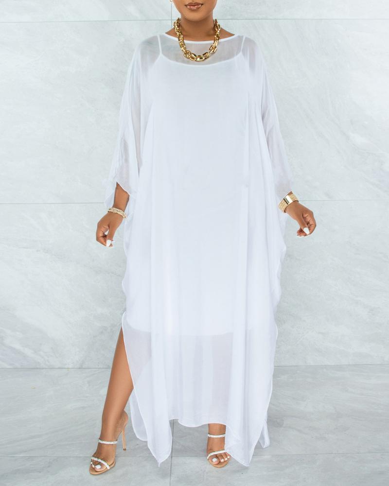 

Side Slit Chiffon Maxi Dress With Lining, White