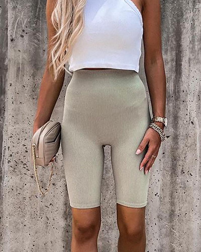 

High Waist Ribbed Sporty Biker Shorts, Green