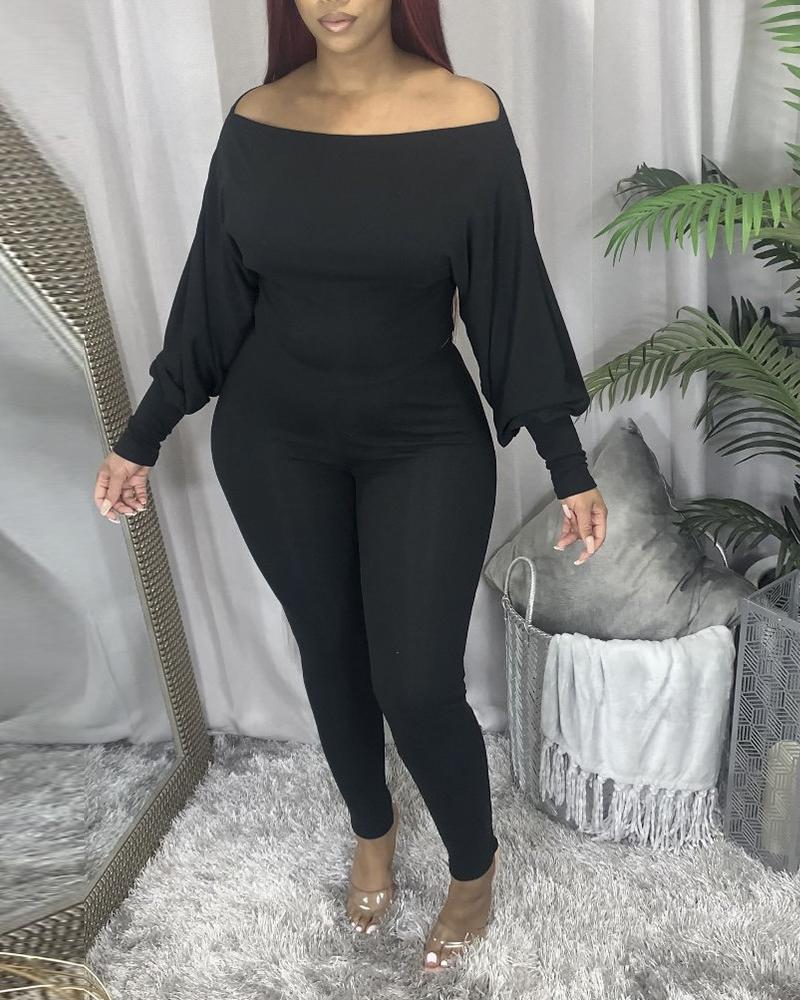 

Off Shoulder Long Sleeve Top & Pants Set, Black