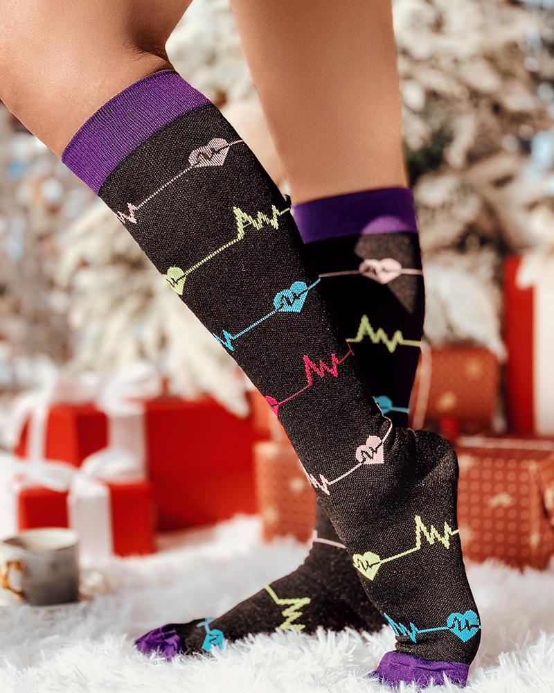 

1Pair Christmas Graphic Print Long Socks, Purple