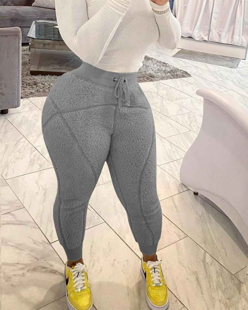 

Solid Embossing Skinny Teddy Pencil Pants, Gray
