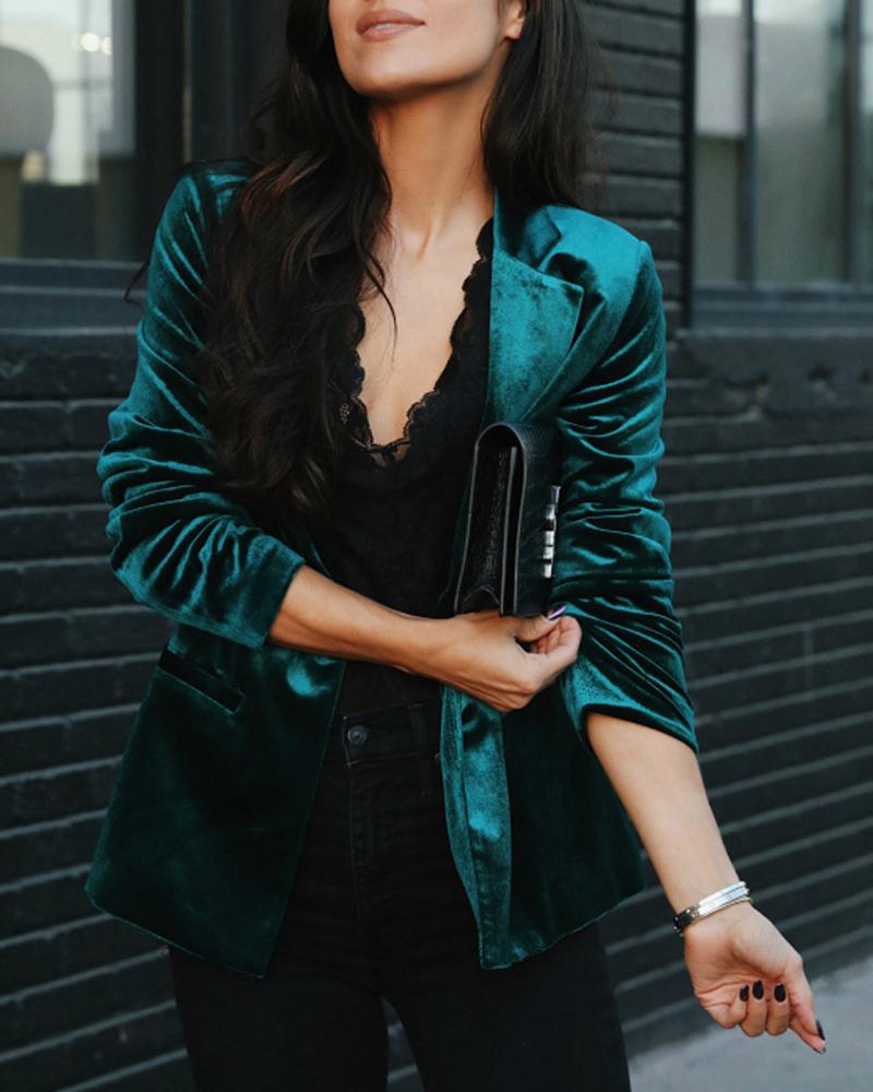 

Long Sleeve Velvet Blazer Coat, Green