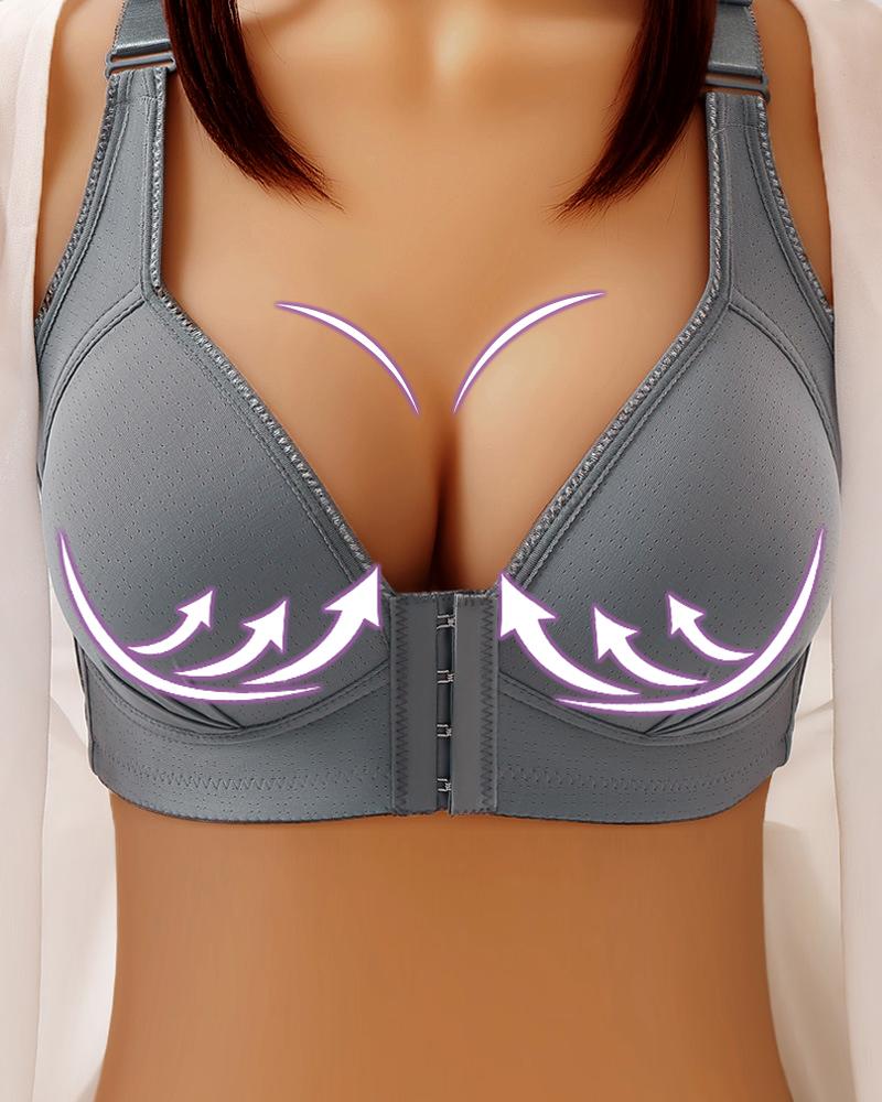 

Front Closure Breathable Push Up Bralette, Gray