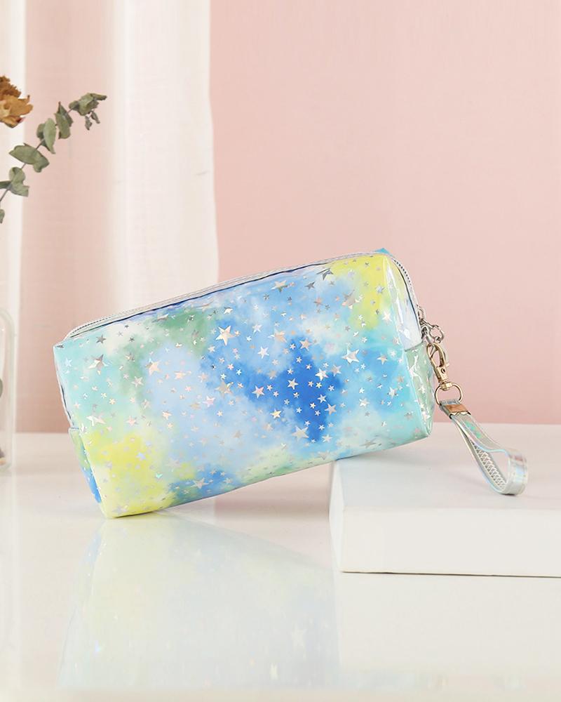 

Galaxy Print Makeup Bag Portable Cosmetic Beauty Travel Pouch Multifunctional Case Toiletry Organizer, Blue