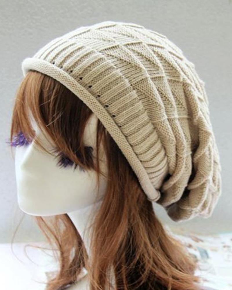 

Women's Beanie Slouchy Outdoor Home Street Knitted Pure Color Portable Windproof Comfort Hat, Nude