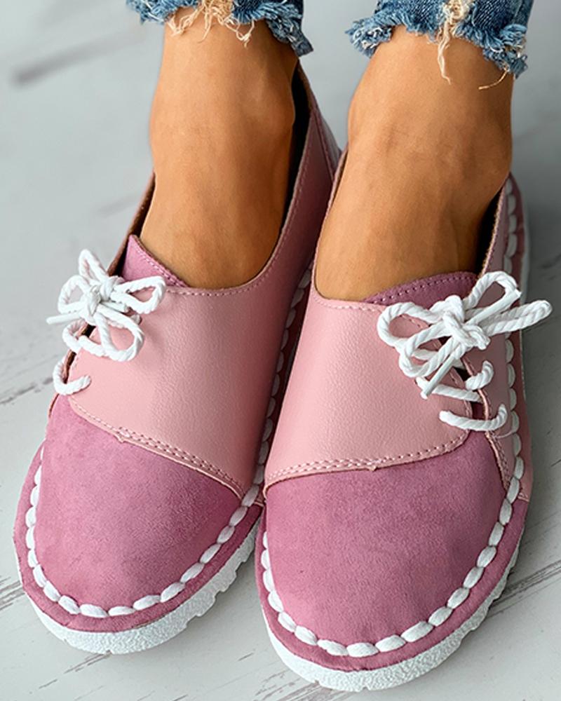 

Colorblock Lace-up Casual Slip-On Flats, Purple
