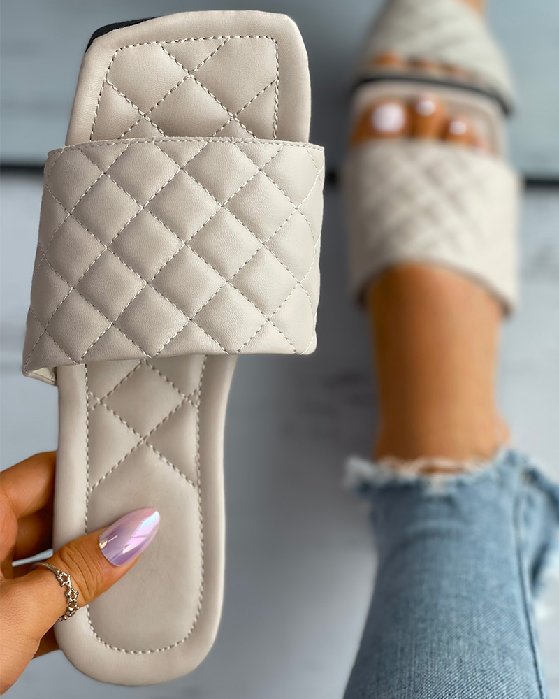 

Quilted Tie Dye Print / Plain Squae Toe Slipper, Nude